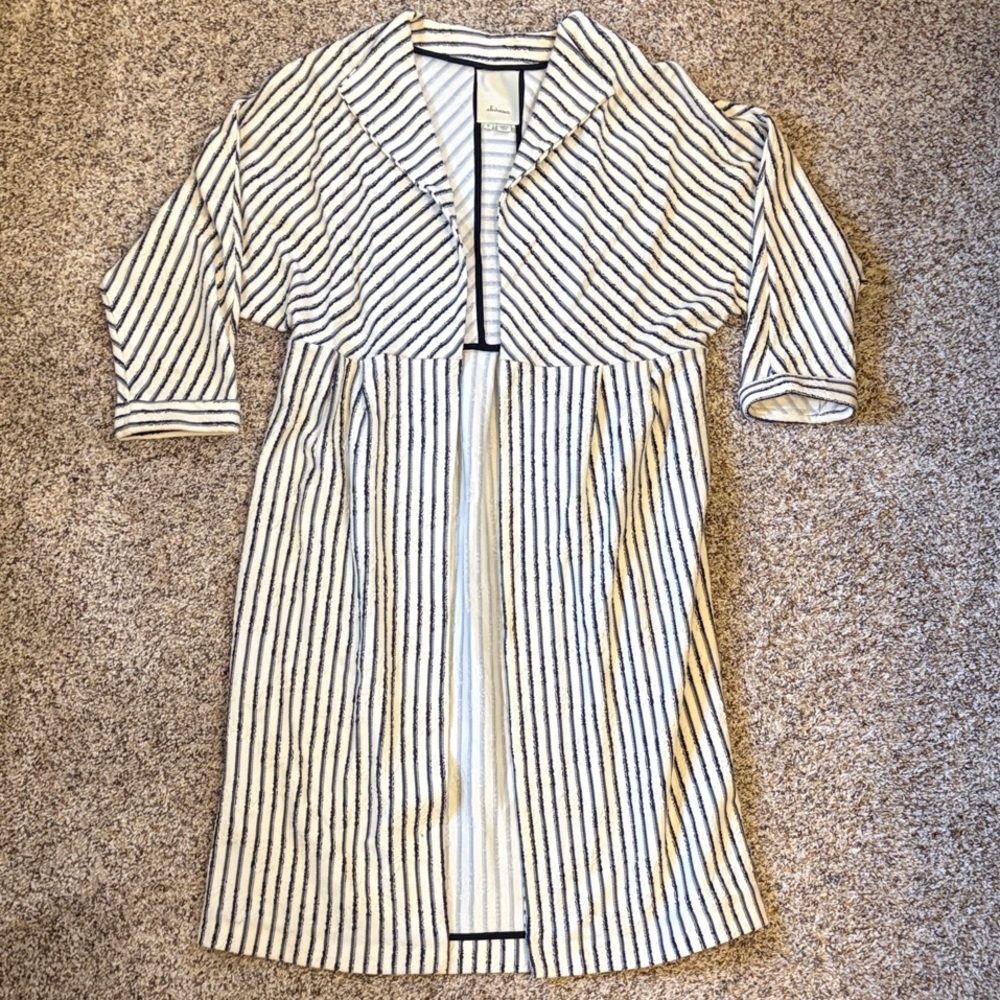 elevenses Navy & White Striped Casual V-Neck Dress